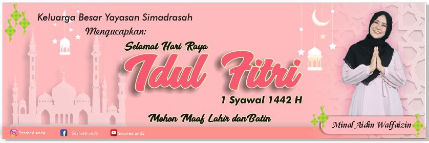 Spanduk Selamat Idul Fitri 2021 / 1442 H CDR pink